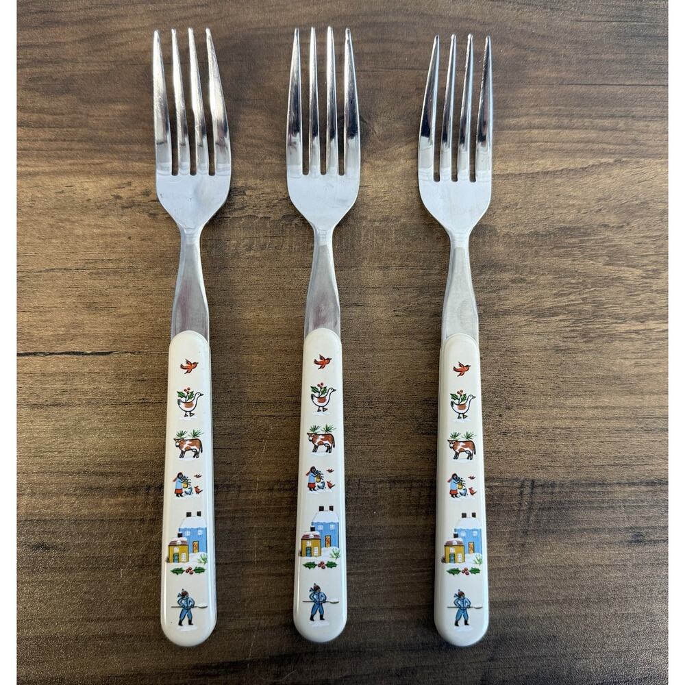 RARE 3 International Heartland Tableworks Christmas Dinner Forks - Cozy Cottage